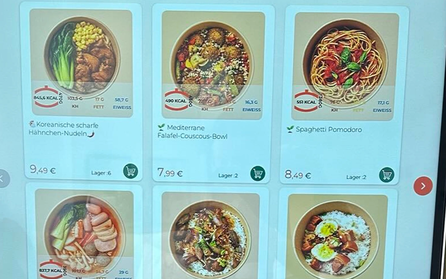 Echte SmartFoodie-Gerichteauswahl auf dem Touchscreen