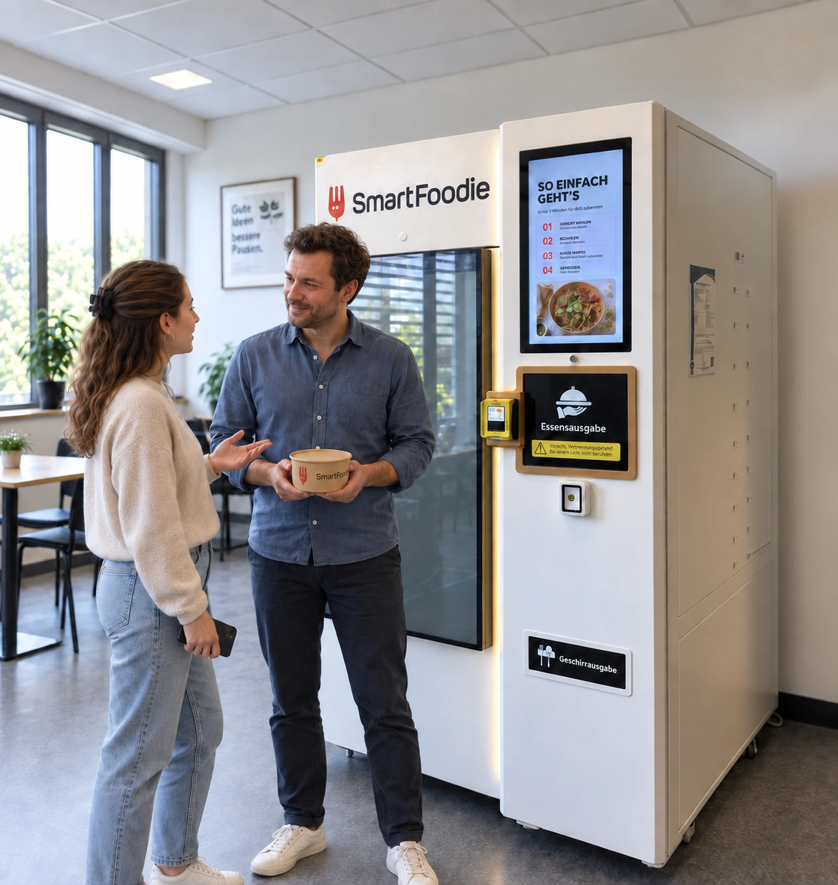 Gericht wird im SmartFoodie Automaten mit Dampf erhitzt