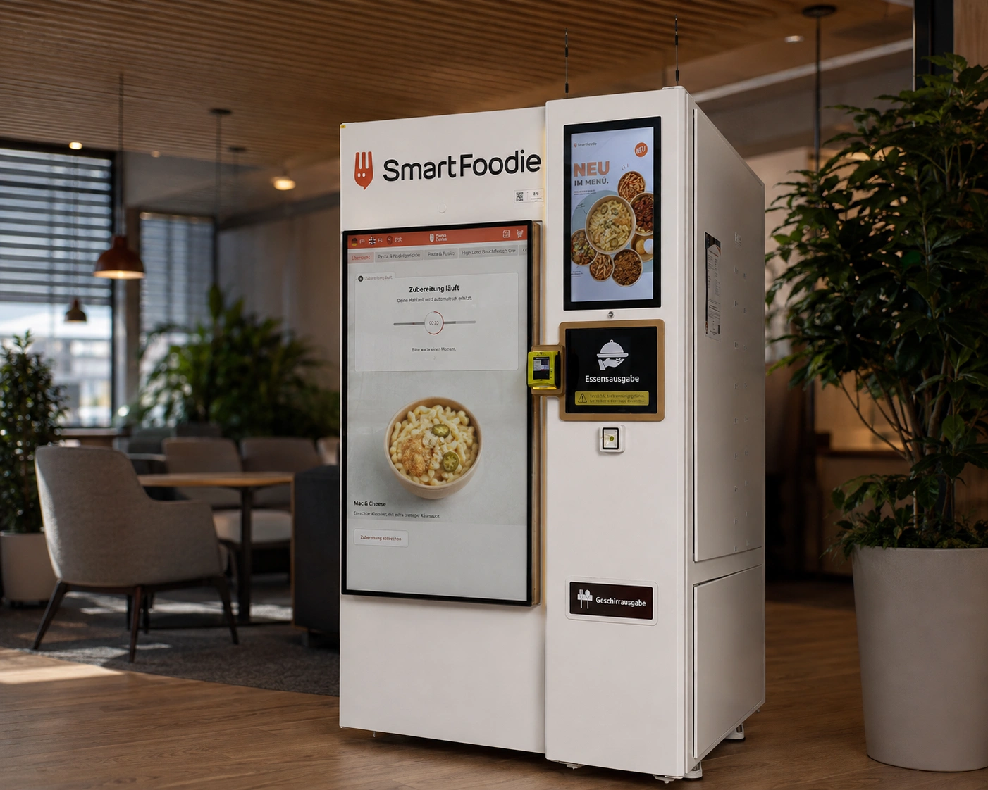 Gericht wird im SmartFoodie Automaten mit Dampf erhitzt